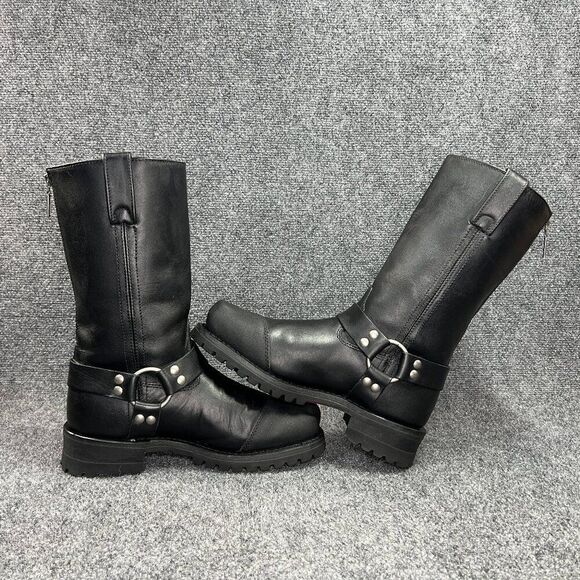 Milwaukee 11" Harness Boots Mens Size 9 Black Leather Drag Square Toe Motorcycle - Picture 10 of 14